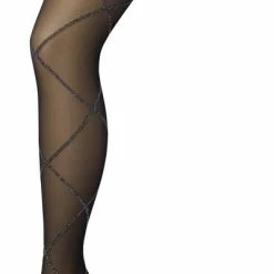 Flash-uitverkoop 🎉 Bonnie Doon Dames Ruiten Panty 20 Denier Zwart Maat L/XL - Glitters - Chique Panty - Glitter Ruit Dessin - Brede Boord - Comfort - Ruitjes - Diamant - Geruite Print - Lurex Rhombus Tights - Feestelijk - Black - BP201903.1 😉