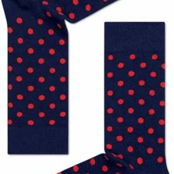 Gloednieuw 🌟 Happy 🧦 Socks Small Dot Sokken, Donkerblauw/Rood - Maat 36-40 🌟