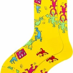 Uitgang 🔔 Winkrs | Keith Haring Sokken | | Kunst, Schilderen, Grappige Sokken | 39-45 | Geel 🤩
