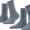 Goedkoop 🤩 FALKE Happy Stripe 2-Pack Zacht Met Motief Versterkt Hoogwaardig Mid-rise Robuust Ademend Dekkend Set Kort Gestreept Katoen Multipack Grijs Dames Sokken - Maat 39-42 😉 -Beenmode Verkoop 550x348 2