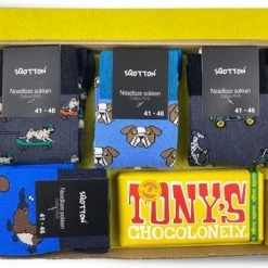 Aanbiedingen 🧨 SQOTTON Vrolijke Sokken Met Chocolade - Giftbox - Cadeau - Funky Animals - Geel - Maat 41-46 😉