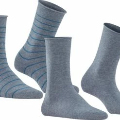 Goedkoop 🤩 FALKE Happy Stripe 2-Pack Zacht Met Motief Versterkt Hoogwaardig Mid-rise Robuust Ademend Dekkend Set Kort Gestreept Katoen Multipack Grijs Dames Sokken - Maat 39-42 😉 -Beenmode Verkoop 550x391 2