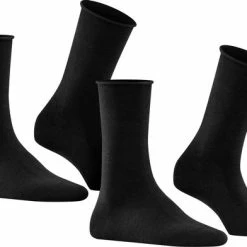 Groothandel ⭐ FALKE Happy 2-Pack Zacht Zonder Motief Versterkt Hoogwaardig Mid-rise Robuust Ademend Dekkend Set Katoen Multipack Zwart Dames Sokken - Maat 35-38 🔔 -Beenmode Verkoop 550x392