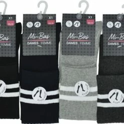 Korting ✨ Inter 🧦 Socks Dames KNIEKOUS - Grijs- 3 Paar - One Size - Losse Elastiek - 78% Katoen - Met Strepen Chaussettes 🧦 Socks 🌟
