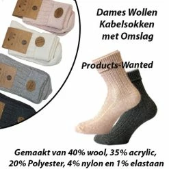 Begroting 🛒 Merkloos 4-Paar Wollen Kabelsokken Met Omslag In 2 Kleuren Ecru En Antracite 🎉