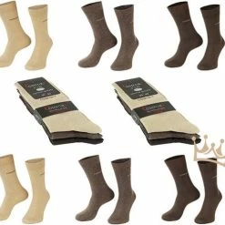 Goedkoop 😀 Comfort Luxe Katoenen Heren Sokken - Naadloos - Ruime Boord - Wijde Boord - 6 Paar - Beige/Bruin - Maat 47-50 *Cadeau TIP!!!* 🔔