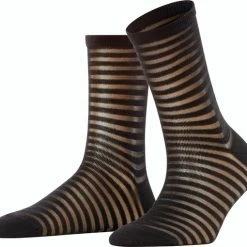 Flash-uitverkoop ⭐ FALKE Flash Rib Gestreept Zacht Met Motief Ondoorzichtig Zomer Mid-rise Hoogwaardig Katoen Zwart Dames Sokken - Maat 35-38 👍
