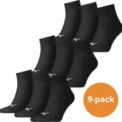 Coupon 🧨 Puma Quarter Sokken Zwart - 9 Paar Zwarte Enkelsokken - Maat 47/49 🔥