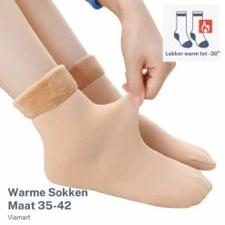 Gloednieuw 🥰 Merkloos Viamart - Thermische Warme Sokken - Zeer Zacht - Lekker Warm Tot -30° - 1 Paar - Hoge Kwaliteit - Beige 🤩