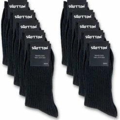 Top 10 🤩 SQOTTON 10 Paar Sokken - Rib - 100% Katoen - Naadloos - Niet Knellende Sokken - Zwart - Maat 47-50 🎉 -Beenmode Verkoop 550x559