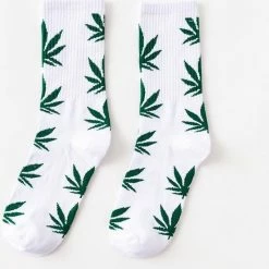 Beste Verkoop 🔥 Merkloos Weed Sokken - Witte Sokken - Wietblaadjes - Cannabis - Marihuana - Maat 37 Tot 40 🎁