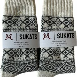 Uitgang 😉 Sukats® Huissokken - Homesocks - 2 Paar - Maat 35-38 - Wit - Wol - Warm - Winter 💯