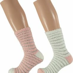 Hete verkoop 😍 Apollo 2-Pak Dames Fluffy Bedsokken/huissokken Roze/wit Maat 36-41 👏