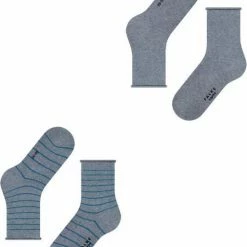 Kopen 🧨 FALKE Happy Stripe 2-Pack Zacht Met Motief Versterkt Hoogwaardig Mid-rise Robuust Ademend Dekkend Set Kort Gestreept Katoen Multipack Grijs Dames Sokken - Maat 35-38 🛒 -Beenmode Verkoop 550x668