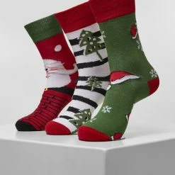 Goedkoop 🛒 Urban Classics 🎁 Christmas - Kerstmis - Feestdagen - Feest - Kerst - Modern - Nieuw - Stripe Santa 🎁 Christmas 🧦 Socks 3-Pack 🥰