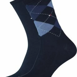 Groothandel 👏 Tommy Hilfiger Damessokken Check (2-pack) - Uni En Geruit Katoen - Tommy Blauw - Maat: 35-38 🔔