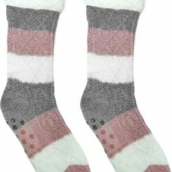 Goedkoopste 🔔 Merkloos Gebreide Wollen Huissokken | Dames En Heren | Strepen | Maat 36-45 | One Size | Grijs Roze 😉