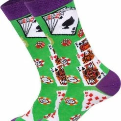 Gloednieuw 💯 Merkloos Casino Sokken - Maat 38 Tot 42 - Groen Met Poker Speelkaarten, Dobbelstenen En Chips 💯