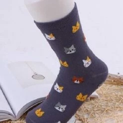 Goedkoop 👍 Merkloos Sokken Met Kattenkopjes Kleur Paars Unisex Kat - Kattensokken Maat 36-41 🛒