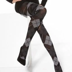 Promo 🎁 Merkloos Fantasie Ruit Panty Oreada 40 Den Maat S Zwart 🌟