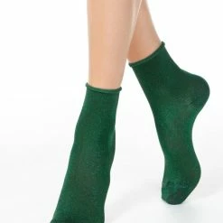 Beste deal 🤩 AXELLES 2-PAAR Glitter Sokken Opgerold Boordje (geschenkset), Groen, Maat 36/37. 🛒